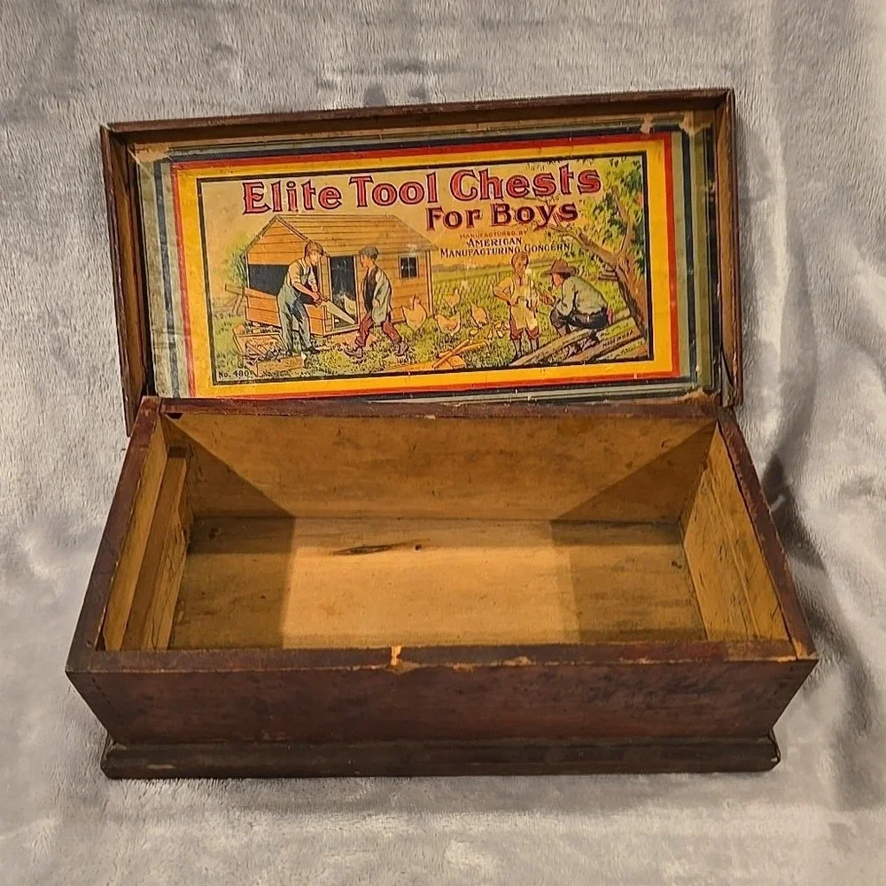 Antique Elite Tool Chests For Boys American Mfg Concern Wood Tool Set No. 480 - Picture 4 of 4